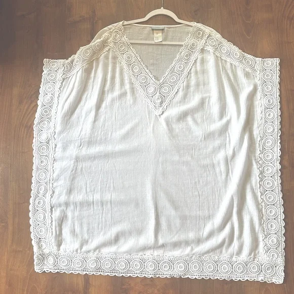 La Blanca Island Fare Cotton Crochet Lace Trim Tunic Swim Coverup - 2X - Picture 7 of 10